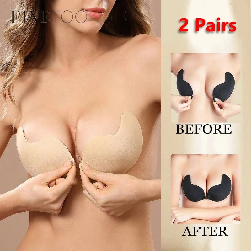 2Pairs Invisible Strapless Adhesive Stick Bra Push Up Bras Women Seamless Front Closure Bralette Underwear Silicone Lingerie