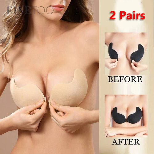2Pairs Invisible Strapless Adhesive Stick Bra Push Up Bras Women Seamless Front Closure Bralette Underwear Silicone Lingerie