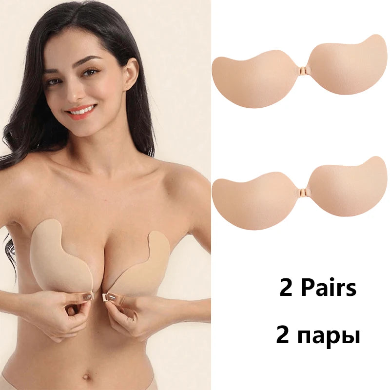2Pairs Invisible Strapless Adhesive Stick Bra Push Up Bras Women Seamless Front Closure Bralette Underwear Silicone Lingerie
