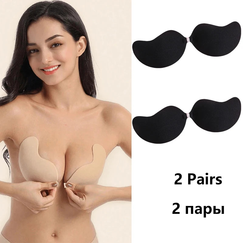 2Pairs Invisible Strapless Adhesive Stick Bra Push Up Bras Women Seamless Front Closure Bralette Underwear Silicone Lingerie