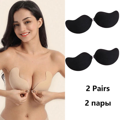 2Pairs Invisible Strapless Adhesive Stick Bra Push Up Bras Women Seamless Front Closure Bralette Underwear Silicone Lingerie