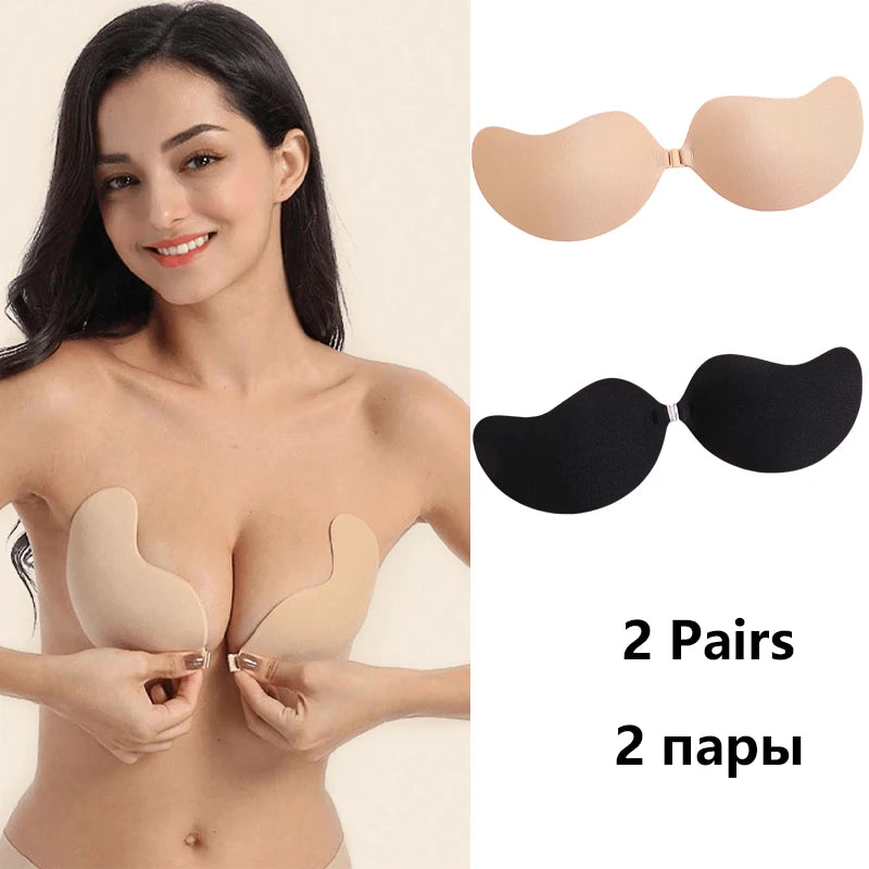 2Pairs Invisible Strapless Adhesive Stick Bra Push Up Bras Women Seamless Front Closure Bralette Underwear Silicone Lingerie
