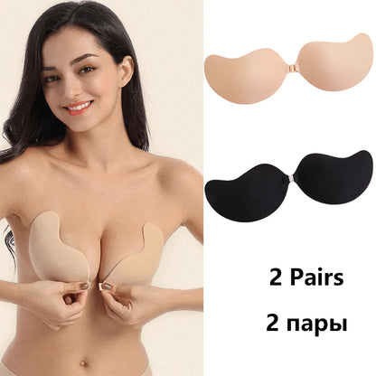 2Pairs Invisible Strapless Adhesive Stick Bra Push Up Bras Women Seamless Front Closure Bralette Underwear Silicone Lingerie
